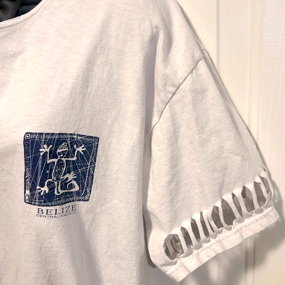 BELIZE 100% COTTON WHITE/BLUE LIZARD GECKO 🦎 FRINGED ISLAND TSHIRT Women’s 2X - Picture 5 of 9